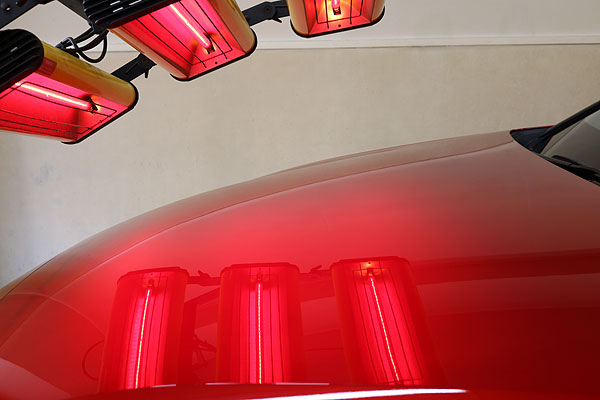 ガラスコーティング後、加熱中のフード