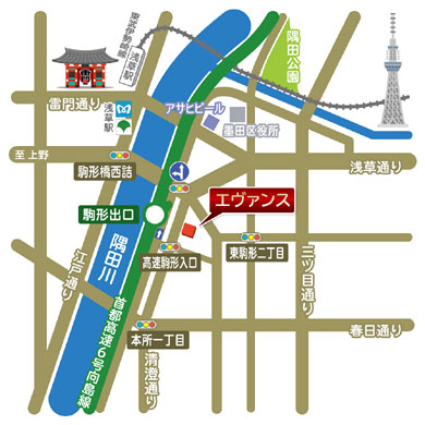 お車にてご来店のお客様用エヴァンス迄の地図